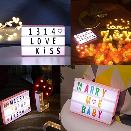 Frasheng Caja de Luz A4 Rosa con 192 Letras,Divertidos Emojis,Cartel Luminoso LED,Caja de Luz de Cine,Para Mensajes Personalizados,Decoración de Habitación,Boda,Aniversario,Cumpleaños,Fiesta