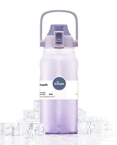 Free Breath garrafa agua 2 litros, [Tritan sin BPA] Botella de agua de plástico a prueba de fugas de 2L, botella deportiva para bicicleta para acampar(Violeta)