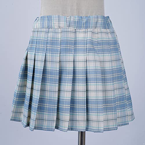 Freebily Falda Corta de Verano para Niña Falda Plisada de Cuadros Falda con Cintura Elástica Línea A Dulce Uniforme Escolar Japonesa B Azul 9-10 años