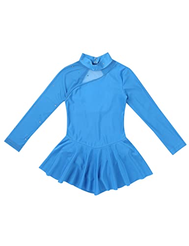 Freebily Vestido de Danza Patinaje Sobre Hielo para Niña Leotardo de Manga Larga Maillot de Gimnasia Rítmica Competición Vestido de Bailarina Ballet Azul 14 años