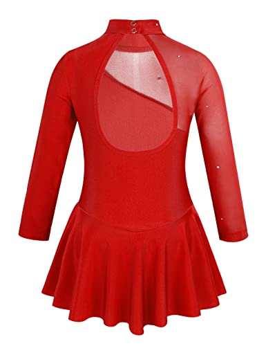Freebily Vestido de Danza Patinaje Sobre Hielo para Niña Leotardo de Manga Larga Maillot de Gimnasia Rítmica Competición Vestido de Bailarina Ballet Rojo 10 años