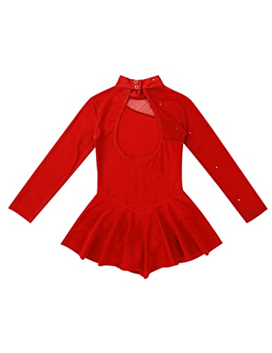 Freebily Vestido de Danza Patinaje Sobre Hielo para Niña Leotardo de Manga Larga Maillot de Gimnasia Rítmica Competición Vestido de Bailarina Ballet Rojo 10 años