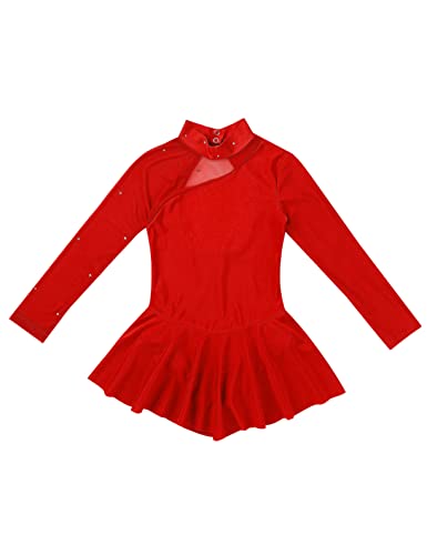 Freebily Vestido de Danza Patinaje Sobre Hielo para Niña Leotardo de Manga Larga Maillot de Gimnasia Rítmica Competición Vestido de Bailarina Ballet Rojo 8 años