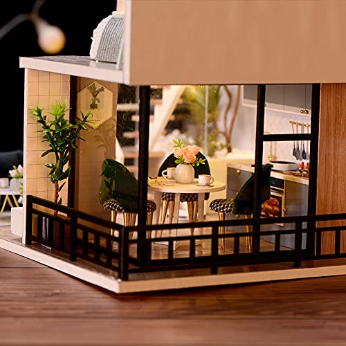 Fsolis Casa de Muñecas en Miniatura de Bricolaje con Mueble de Madera 3D con Cubierta Antipolvo y Movimiento Musical, Kit de Regalo Creativo, L32