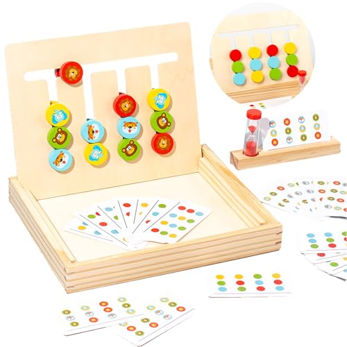 Funmo Juguetes Niños 3 Años Juegos de Mesa Juegos Montessori Tablero Juego de Madera Puzzles Infantiles Tarjetas de Patrón y Disco Color Juguete Regalo Juguete Educativo de Rompecabezas Niños