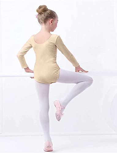 furein Maillot de Danza Ballet Gimnasia Leotardo Body Clásico Elástico para Niña de Manga Larga Cuello Redondo (4 años, Carne)