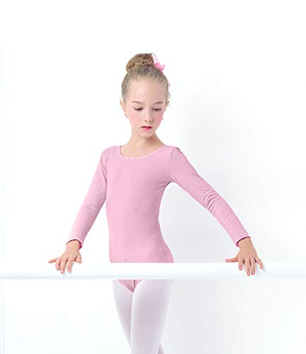 furein Maillot de Danza Ballet Gimnasia Leotardo Body Clásico Elástico para Niña de Manga Larga Cuello Redondo (8 años, Rosa)