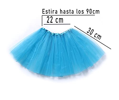 FUREINSTORE Falda de Tutú para Niñas, Falda de Tul para Ballet 3 Capas Elástica Disfraz de Princesa Carnaval 30cm de Largo Talla Única (Azul)