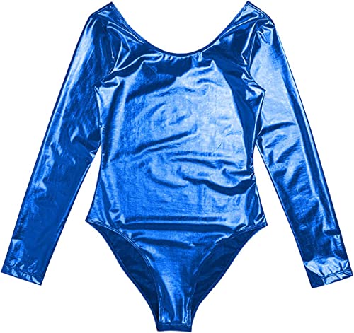 FUREINSTORE Maillot de Danza Ballet Gimnasia Leotardo Body Clásico Brillante Elástico para Niñas de Manga Larga Cuello Redondo para Bailarina (4 Años, Azul)