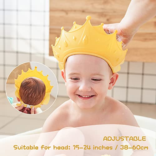 FUSACONY Gorro de Ducha Ajustable, Protege Los ojos y las orejas, Visera Baño para Bebé y Niños de 6 Meses a 9 Años, Corona (Amarillo)