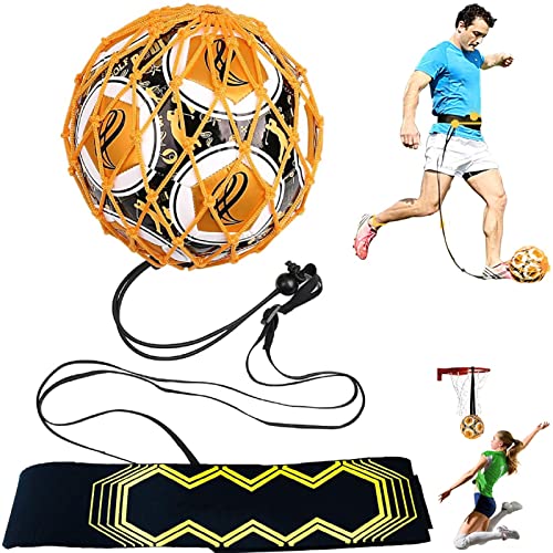 Fútbol Trainer Banda Solo Entrenador de Patadas Football sin Manos con Cinturón Ajustable Balón de Tamaño Universal 3 4 5 (Malla)