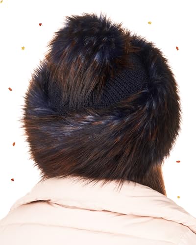 Futrzane Sombrero ruso de piel sintética para mujer, cálido y divertido gorro de piel con pompón, Mapache azul marino., Talla única
