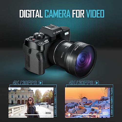 G-Anica Cámara Digital 4k para fotografía, Cámara de grabación de vídeo 48mp para Youtube, con WiFi, cámara compacta con Pantalla giratoria de 180 ° con Flash, Cámara de Viaje, Zoom Digital