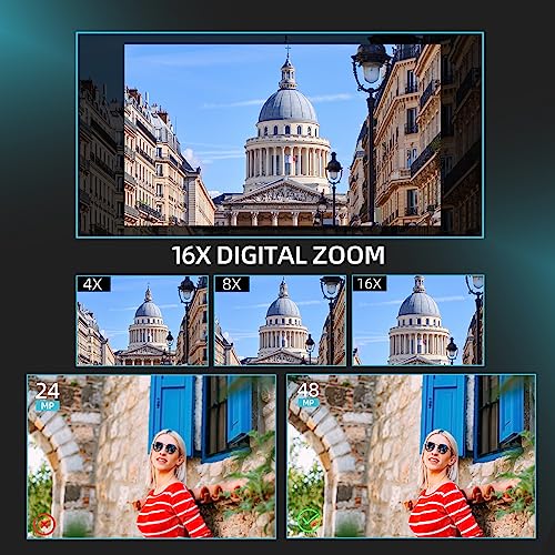 G-Anica Cámara Digital 4k para fotografía, Cámara de grabación de vídeo 48mp para Youtube, con WiFi, cámara compacta con Pantalla giratoria de 180 ° con Flash, Cámara de Viaje, Zoom Digital