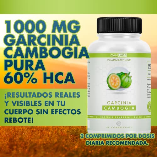 Garcinia Cambogia 1.000mg 60% HCA | Quemagrasas natural | Termogénico | Supresor del apetito | Fórmula adelgazante natural | Pastillas quemagrasas efectivas y potentes | 60 cápsulas.