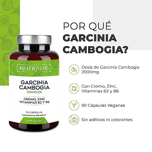 Garcinia Cambogia Extra Fuerte 2000mg 60% HCA - Rápido Efectivo Potente - Cromo Zinc B2 B6 - Pastillas para Mujer y Hombre - 90 Cápsulas Nutralie