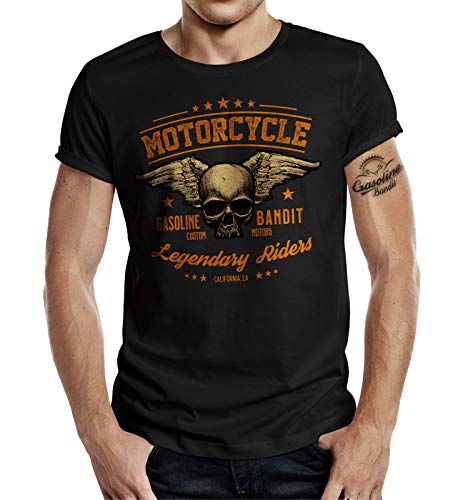 Gasoline Bandit Legendary Riders - Camiseta de manga corta, diseño de motorista Negro L