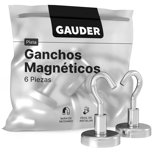 GAUDER Ganchos Magnéticos Resistentes | Ganchos de Neodimio para Refrigeradores y Pizarras | Imanes de Plata Para Colgar