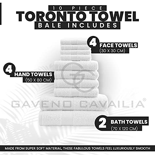 GC GAVENO CAVAILIA Juego de 10 Toallas Toronto, 450 gsm, lujosas, absorbentes, supersuaves y acogedoras, Color Blanco, pack de 10