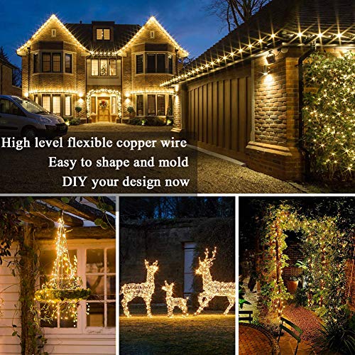 Geemoo 2 Piezas Guirnalda Luces Exterior Solar, 15M 150 LED Blanco Calido, Cadena de Luces de Alambre de Cobre, 8 Modos Luces Navidad para Decorar Arbol, Patio, Jardin