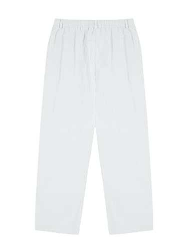 Gemijacka Pantalones largos de lino para hombre con cintura elástica, ultraligeros de verano, opacos, pantalones de playa, Blanco, M