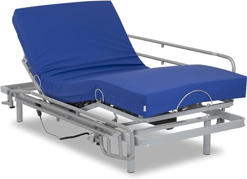 Gerialife® Cama articulada eléctrica Reforzada con colchón Sanitario HR Impermeable (105x190 + Barandillas)
