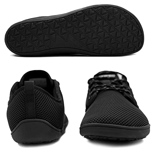 Geweo Hombre Mujer Barefoot Zapatillas Minimalistas Casual de Trail Running Transpirable y Antideslizante Cómodas Zapatos de Ligeras Correr Malla Descalzos Zapatillas, Negro 44 EU