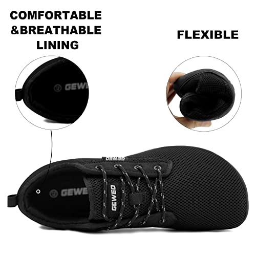 Geweo Hombre Mujer Barefoot Zapatillas Minimalistas Casual de Trail Running Transpirable y Antideslizante Cómodas Zapatos de Ligeras Correr Malla Descalzos Zapatillas, Negro 44 EU