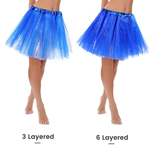 Geyoga 2 Faldas Tutú de Tul Elásticas Cortas para Dama Adulto (Azul Real, 3 Capas)
