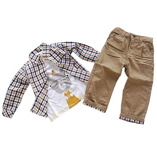 ggudd Niño Bebé Tartán Tops y Koala Impreso Camisa y Pantalones 3pcs Conjuntos de Ropa (Caqui, 2-3 años)