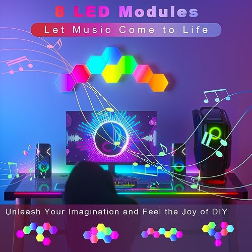 GIACOMO 10 Luces LED Hexagonales para Videojuegos, Panel Hexágono RGB, Luces de Pared Hexagonales Inteligentes para Juegos, Aplicación de Control de Sincronización de Música, Montaje de Geometría
