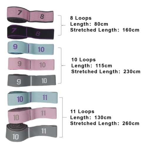 GIMIRO Cinturón elástico de yoga, bandas de resistencia con 8/9/10/11 trabillas para pilates, entrenamiento de fuerza, estiramiento corporal, ballet, danza, fitness (rosa – 10 bucles)