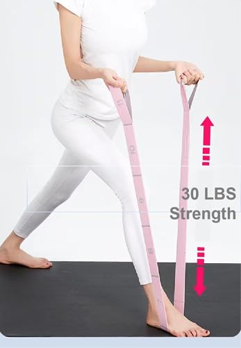 GIMIRO Cinturón elástico de yoga, bandas de resistencia con 8/9/10/11 trabillas para pilates, entrenamiento de fuerza, estiramiento corporal, ballet, danza, fitness (rosa – 10 bucles)