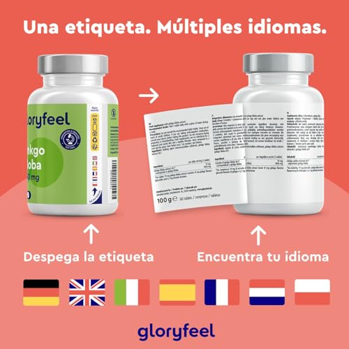 Ginkgo Biloba - 365 Tabletas Veganas (Para 1 año) - Extracto Premium 50:1 - Flavonoides Glucosídicos + Terpenoides - Para la Memoria y la concentración - Sin aditivos
