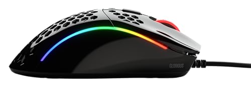 Glorious Gaming Model D- (Pequeño) Ratón gaming con cable - 61 g superligero, diseño colmena, RGB, ergonómico, sensor Pixart 3360, switches de Omron, deslizadores de PTFE, 6 botones - Negro brillante