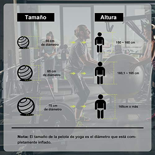 Glymnis Pelota de Pilates Pelota Anti-Burst para Pilates Gimnasia Fitness Equilibrio Yoga Embarazo 55cm 65cm 75cm con Hinchador Verde Lima (65cm)