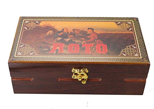 GMMH Lotto en Caja de Madera Bingo Loto Juego Ruso (Caja de Madera Color Oscuro)