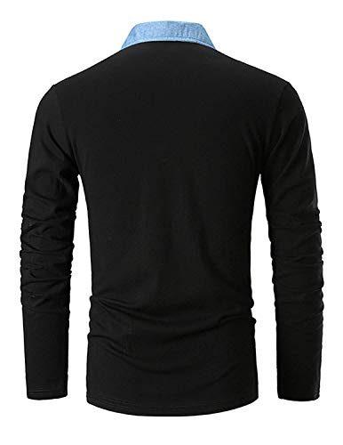 GNRSPTY Polo Hombre Manga Larga Denim Cuello Camisetas Algodón Camisas T-Shirt Golf Tennis Otoño Invierno Oficina,Negro,XL