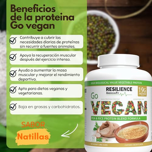 Go Vegan 1.8kg|Proteína Vegana de Guisante|Proteina Arroz|Sabor Natillas|Proteína Vegana | Proteína Vegetal | Proteínas Veganas para Nutrición Óptima y Rendimiento Superior.