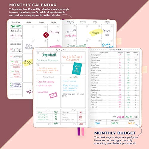 GoGirl - Planificador de presupuestos mensual, planificador financiero, libro de presupuestos, diario para controlar tu dinero, sin fecha - Inicio en cualquier momento, A5, dura 1 año - Oro Rosa