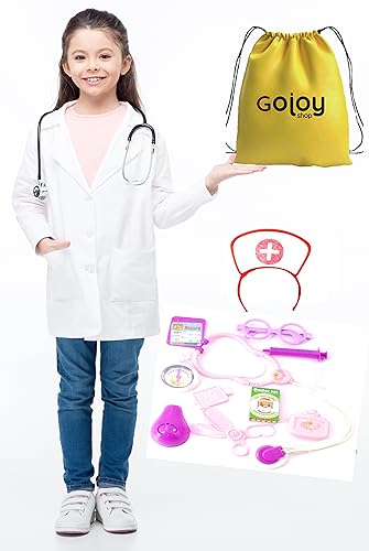 Gojoy shop- Disfraz de Bata Enfermera para Niño y Niñas Carnaval Halloween Navidad (Contiene Bata, Gorro y Accesorios y Mochila de Cuerdas.4 Tallas Diferentes) (10-12 años)