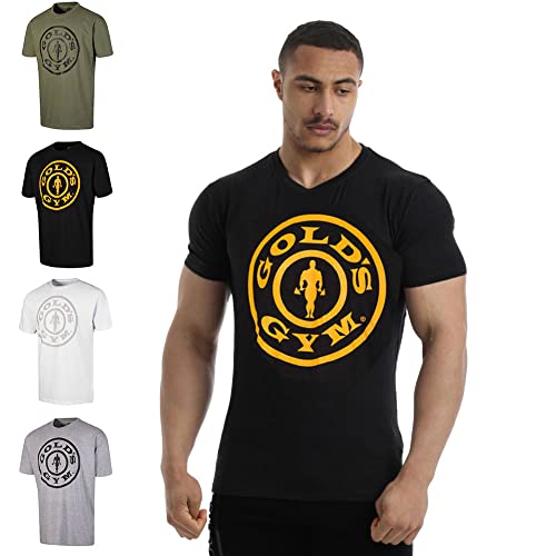 Gold's Gym Ggts149 Camiseta de Gimnasio, Negro y Dorado, L para Hombre
