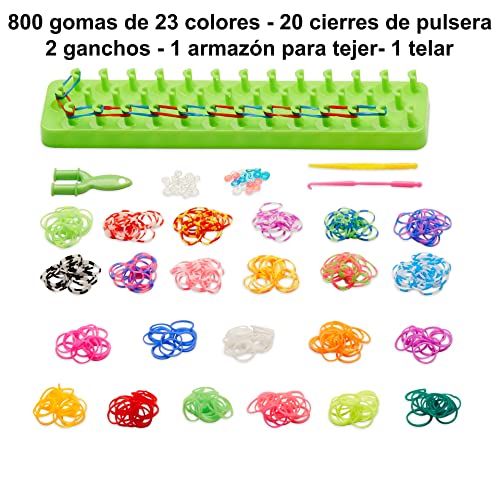 Gomas para hacer pulseras con telar- 800 gomitas con abalorios niña, elasticas colores-gomillas