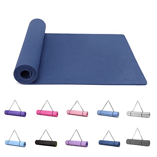 Good Nite Alfombrillas de yoga para mujer, superficies texturizadas antideslizantes, grosor de 6 mm con correa de transporte, tapete de ejercicio Tpe para yoga, pilates, gimnasia (azul marino)