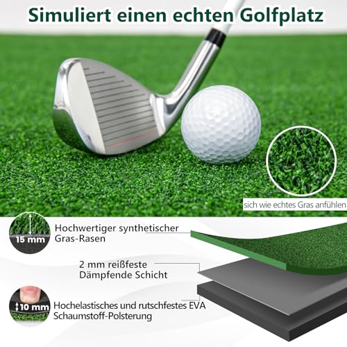 GOPLUS Alfombra de golf de 152 x 92 cm / 152 x 117 cm con 2 barras de alineación y 2 tees de golf, esterilla de entrenamiento para amantes del golf y principiantes, para interiores y exteriores
