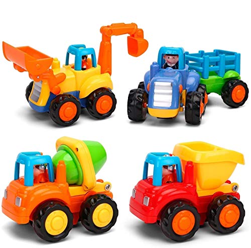 GoStock Vehículos de Construcción Coche de Juguete Coche de Friccion Camion de Juguete Coche de Juguete de Plástico Regalo de los Niños(Tractor, Niveladora, Camión del Mezclador, Camiones)