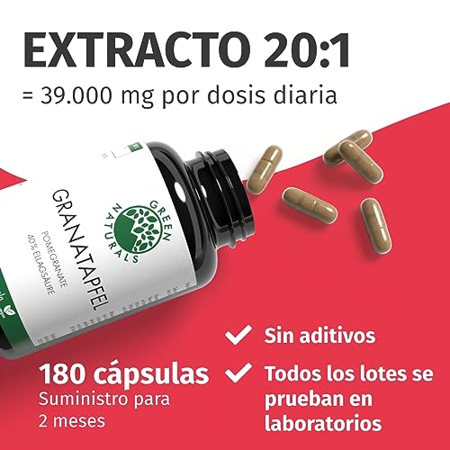 Granada (180 cápsulas de 600mg) - Extracto de Granada - Producción alemana - 100% Vegano y sin aditivos - dura 6 mes