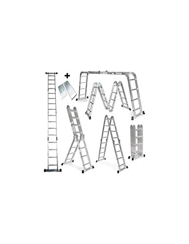 Grandmaster - Escalera De Aluminio Plegable 475cm, Escalera Multifuncional 6 En 1, Plataforma Incluida, Carga Máxima 150kg, Diseño Antideslizante, Tamaño Plegado 126x63x27cm