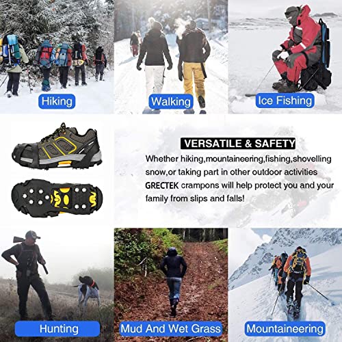 Grectek GT10 Crampones de Acero Inoxidable para Excursiones Pesca Escalada Trotar Montañismo Caminata sobre Nieve y Hielo (XL)
