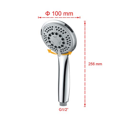 GRIFEMA - Alcachofa de ducha, ducha mano Grande, 5 chorros, 100 mm, Cromo [Exclusivo en Amazon]